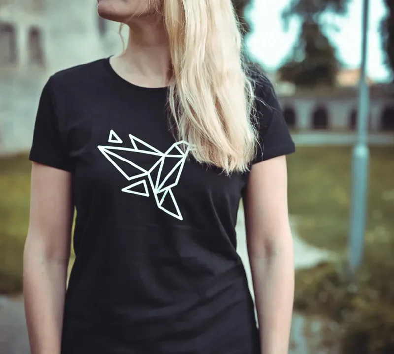 Naiste T-särk koolibri origami tshirt blacksunset eesti disain-1-2_1