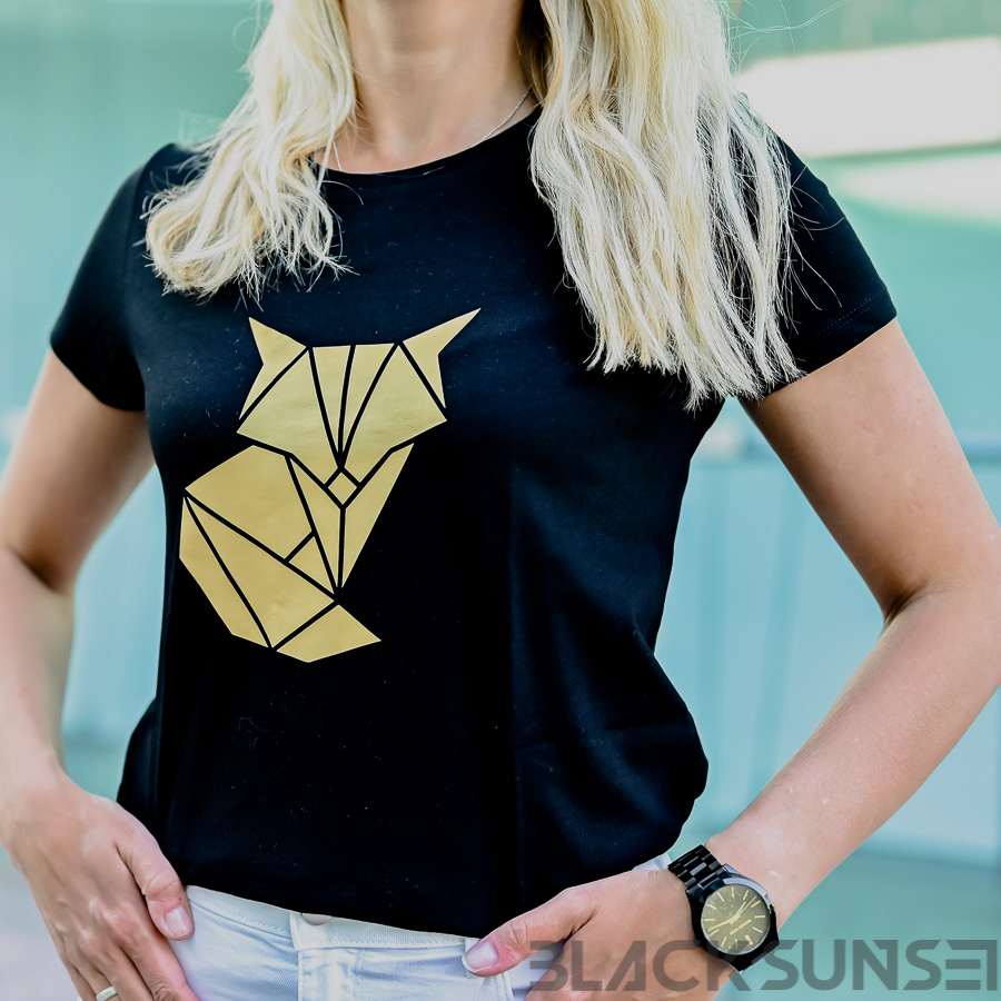 Kuldne rebane origami naiste t-särk BlackSunset eesti disain pärnu