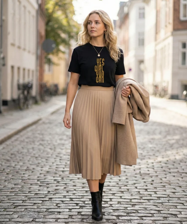 Yes Girl You Can T-Shirt: How to wear it for a great start to your day T-shirt in a lifestyle setting (black)