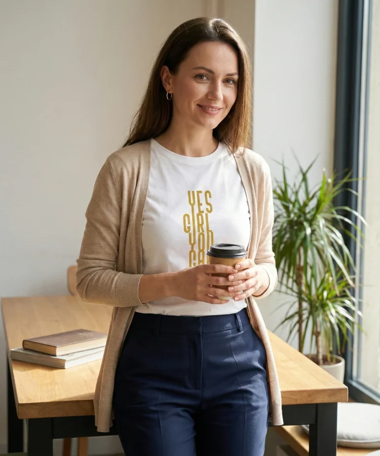 Yes Girl You Can T-Shirt: How to wear it for a great start to your day T-shirt in a lifestyle setting (black)