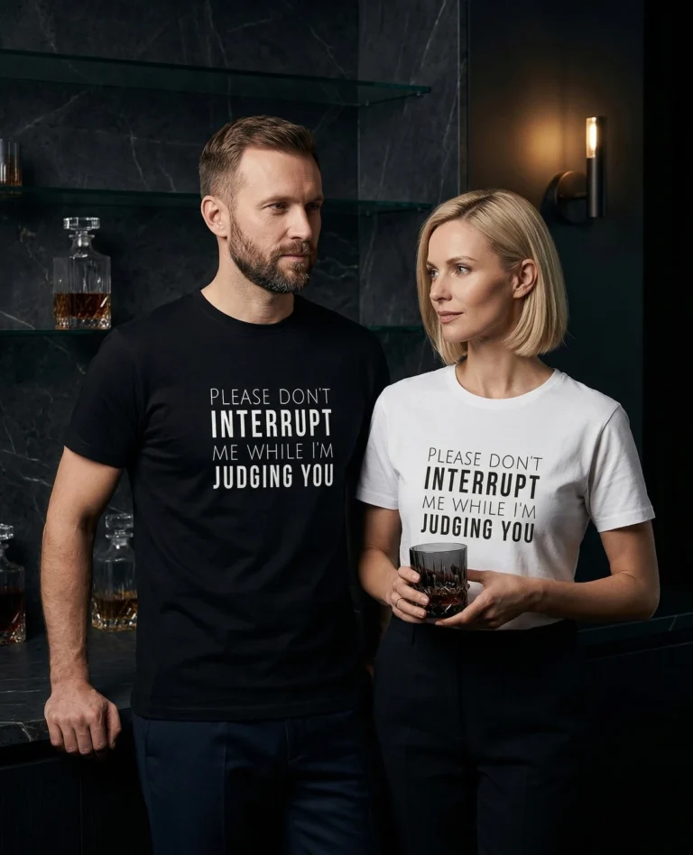 Please Don't Interrupt Me While I'm Judging You T-shirt in a lifestyle setting (black)