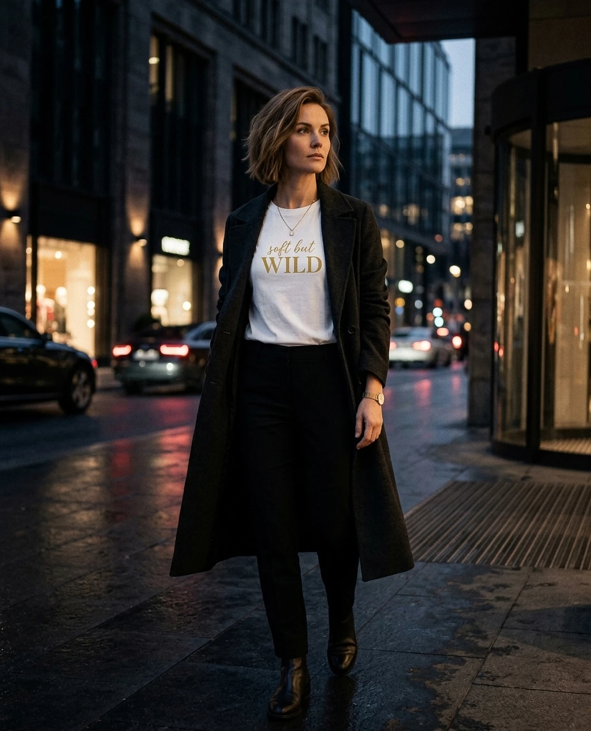 Soft But Wild unisex T-särk kuldse kirjaga, vaade 2