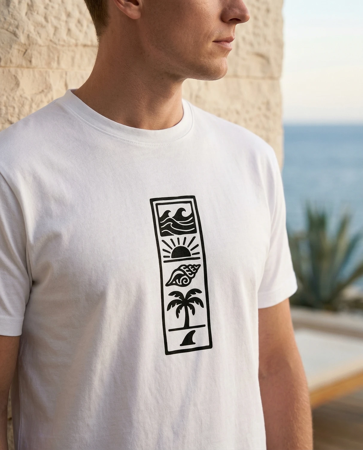 Beach Totem unisex t-shirt with vertical beach design, view 2