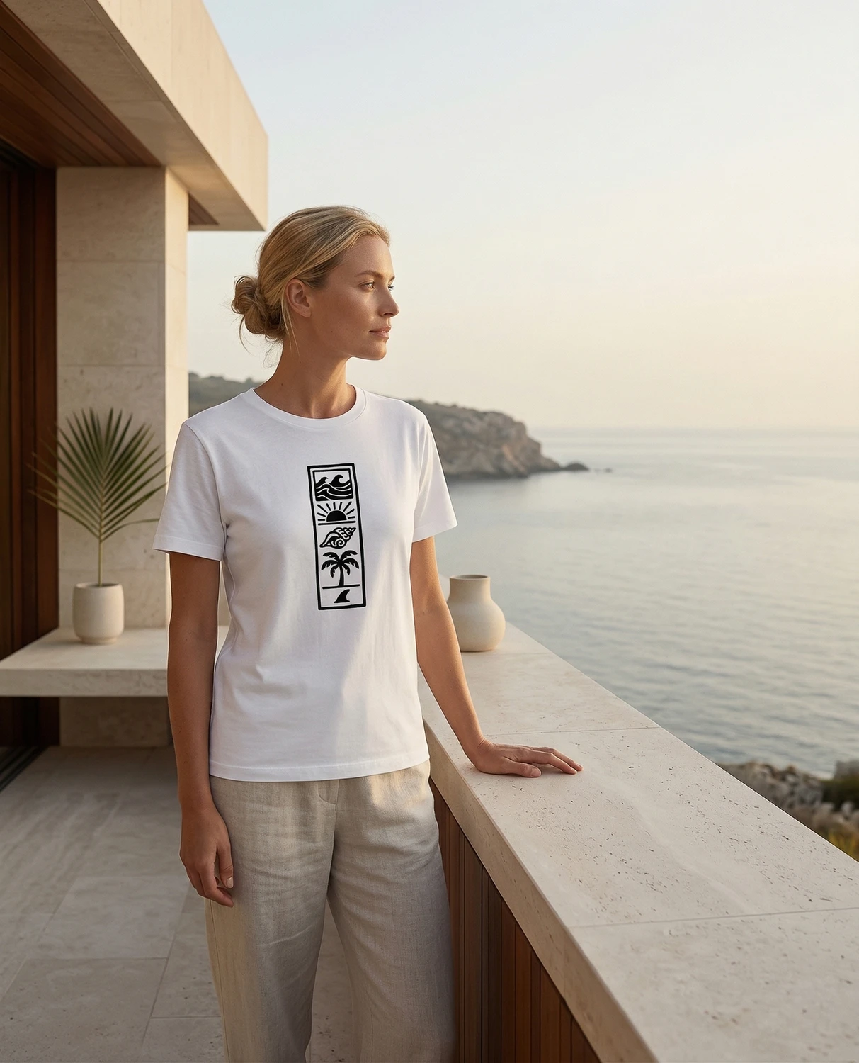 Beach Totem unisex t-shirt with vertical beach design, view 3