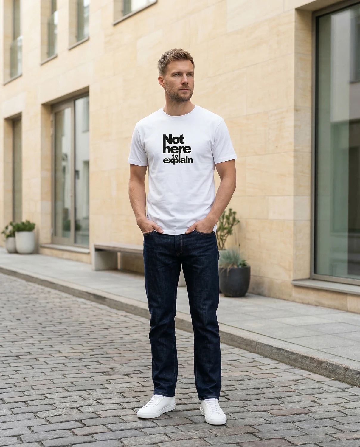 Not Here To Explain unisex T-särk biennaali-disain - Image 6