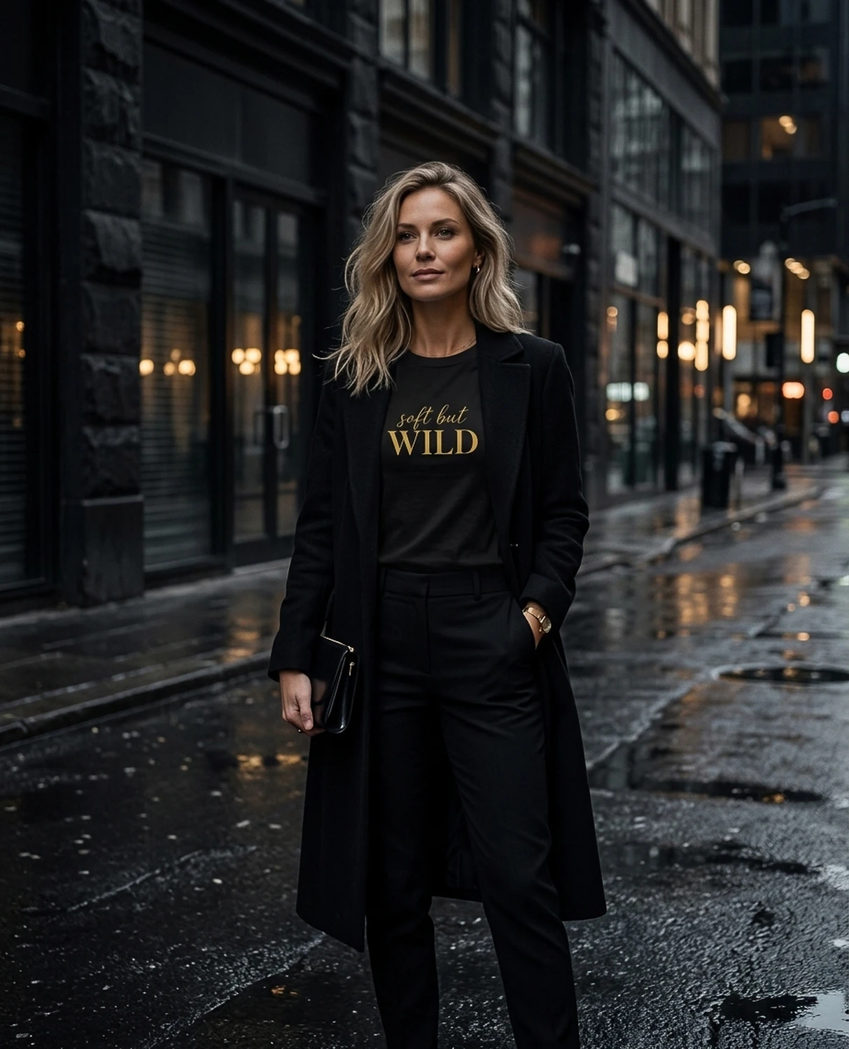 Soft But Wild unisex T-särk kuldse kirjaga, vaade 4