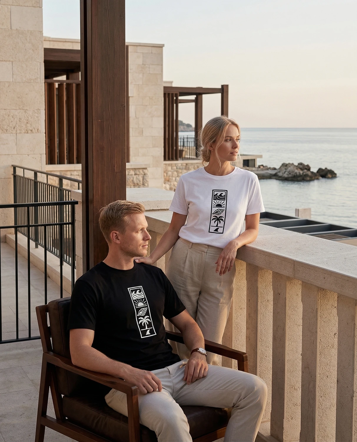 Beach Totem unisex t-shirt with vertical beach design, view 4
