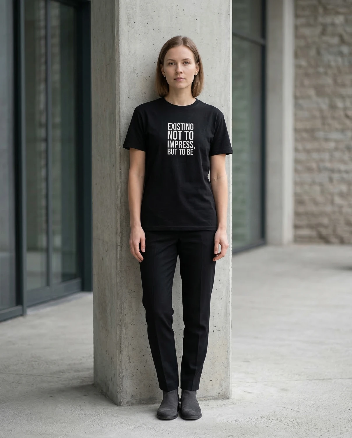 Existing Not To Impress, But To Be unisex T-särk biennaali-disain - Image 4