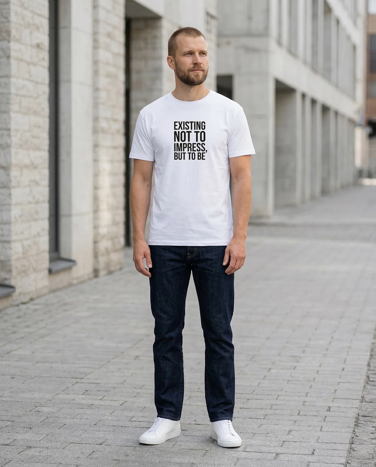 Existing Not To Impress, But To Be unisex T-särk biennaali-disain - Image 7