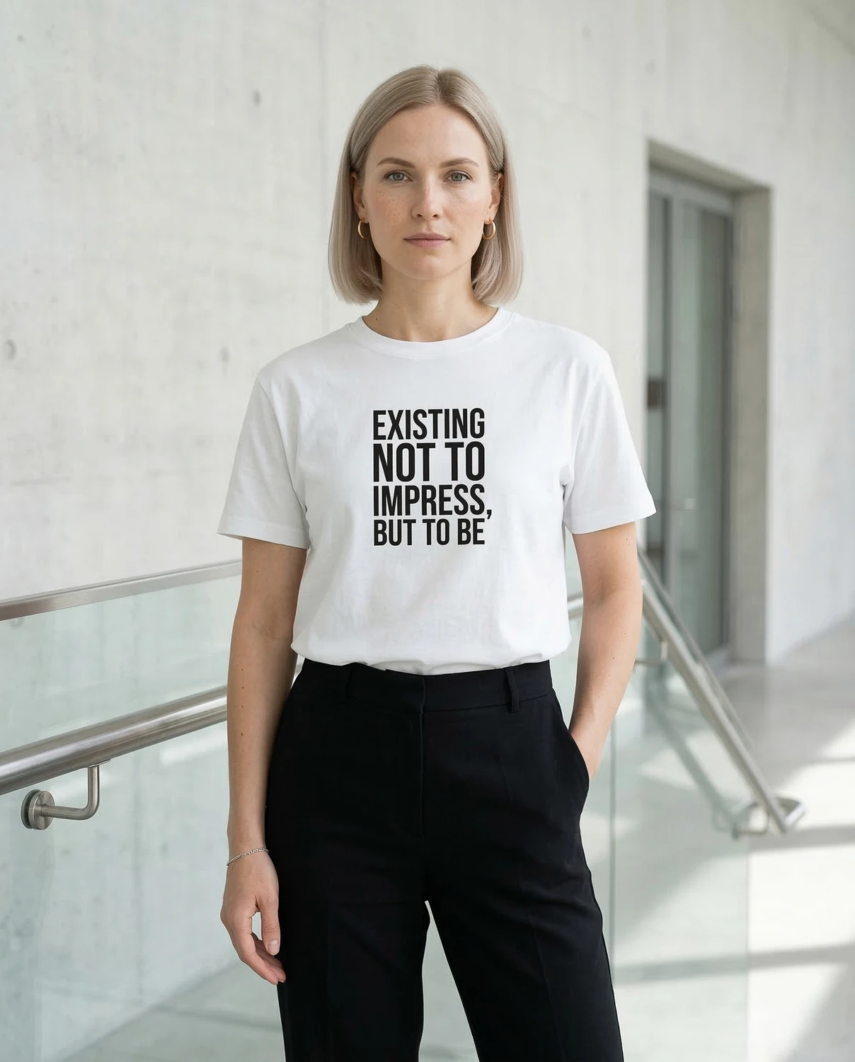 Existing Not To Impress, But To Be unisex T-särk biennaali-disain - Image 5