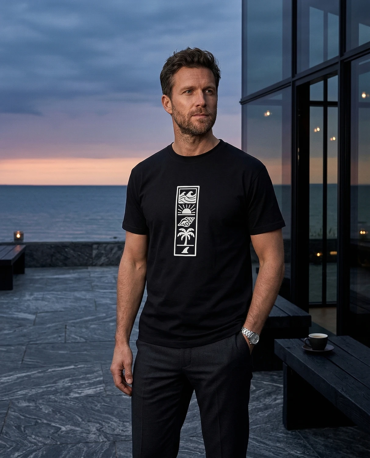 Beach Totem unisex t-shirt with vertical beach design, view 5