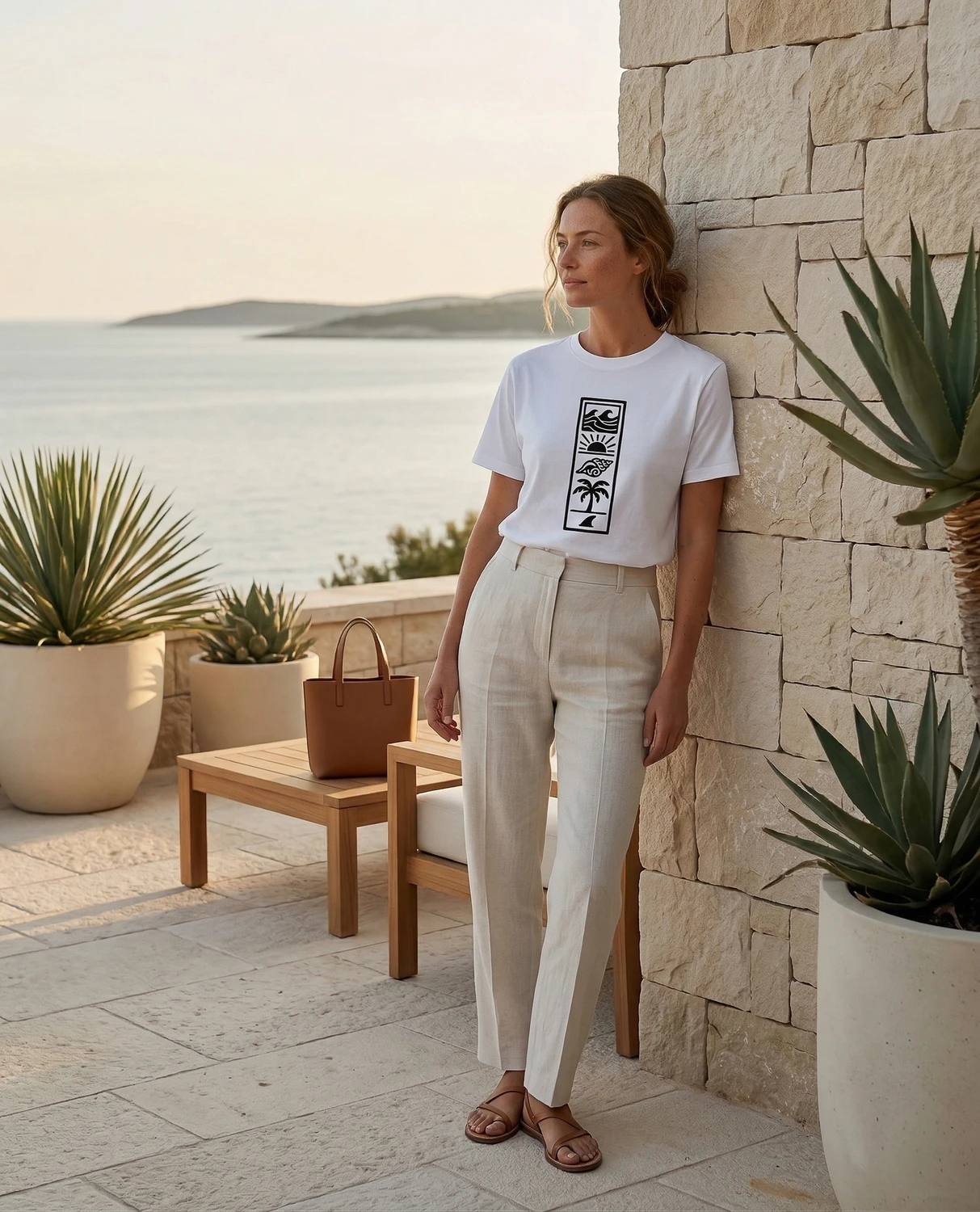 Beach Totem unisex t-shirt with vertical beach design, view 6