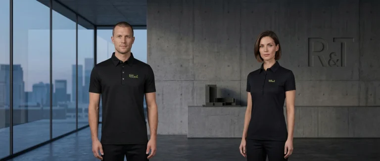 How we made Pima Cotton polos for Rand & Tuulberg and why B2B merch should not b T-shirt in a lifestyle setting (black)