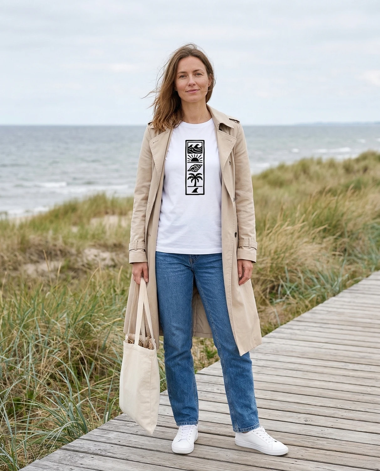 Beach Totem – unisex T-särk t-särk valge modelivaade