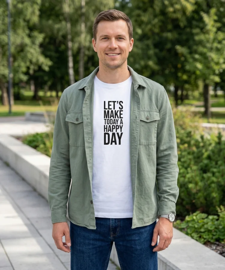 Let's Make Today A Happy Day – unisex T-särk t-särk valge modelivaade