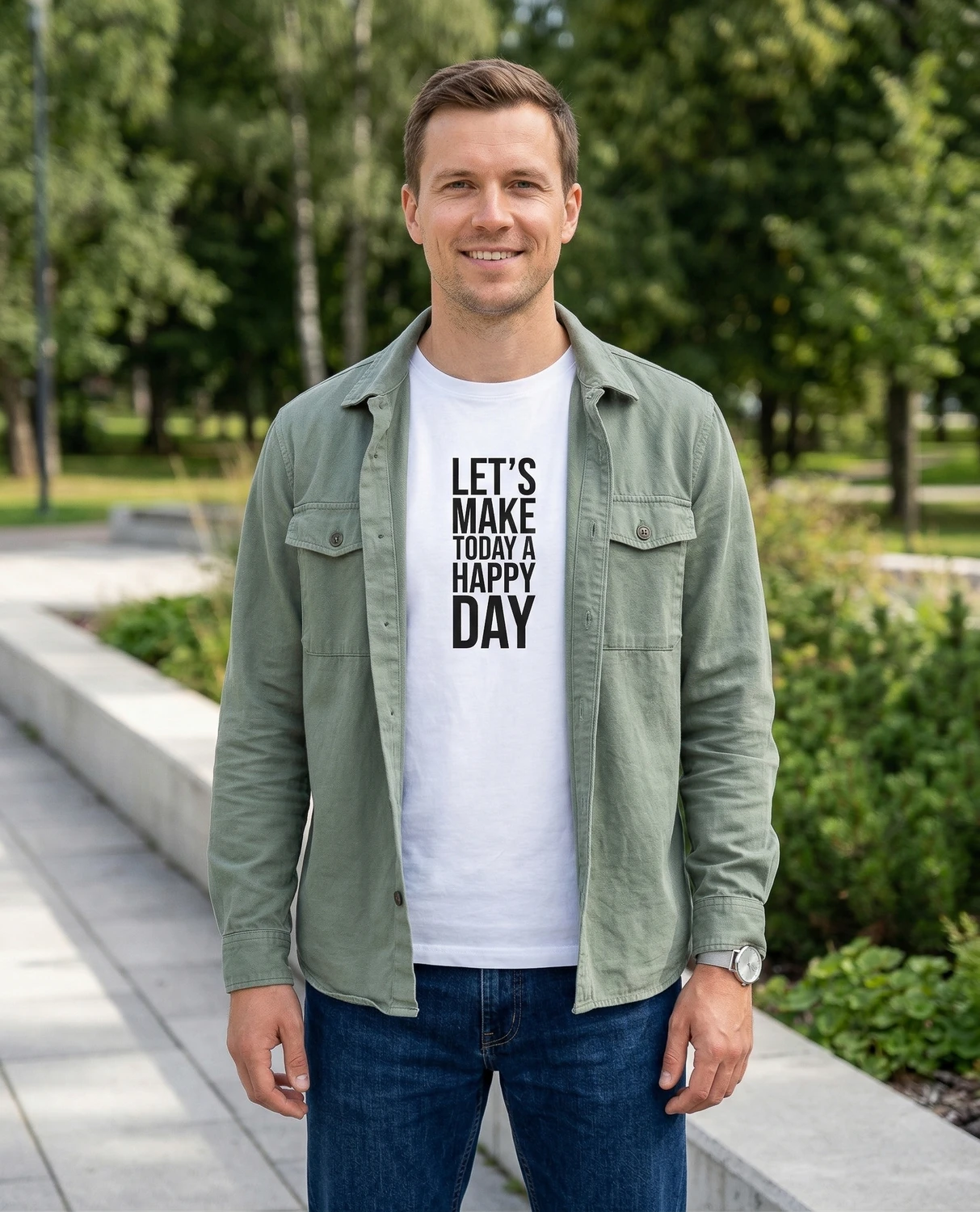 Let's Make Today A Happy Day – unisex T-särk t-särk valge modelivaade