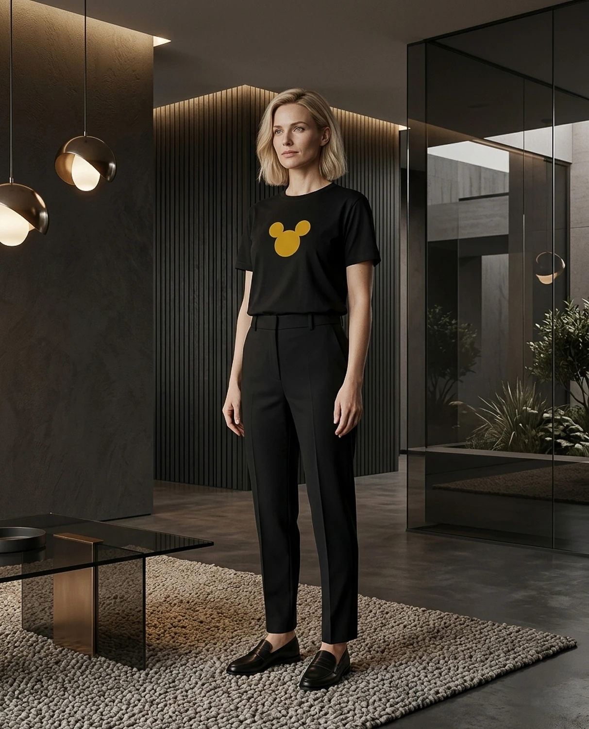 Women's Black Mom or Something T-Shirt with Golden Silhouette Design