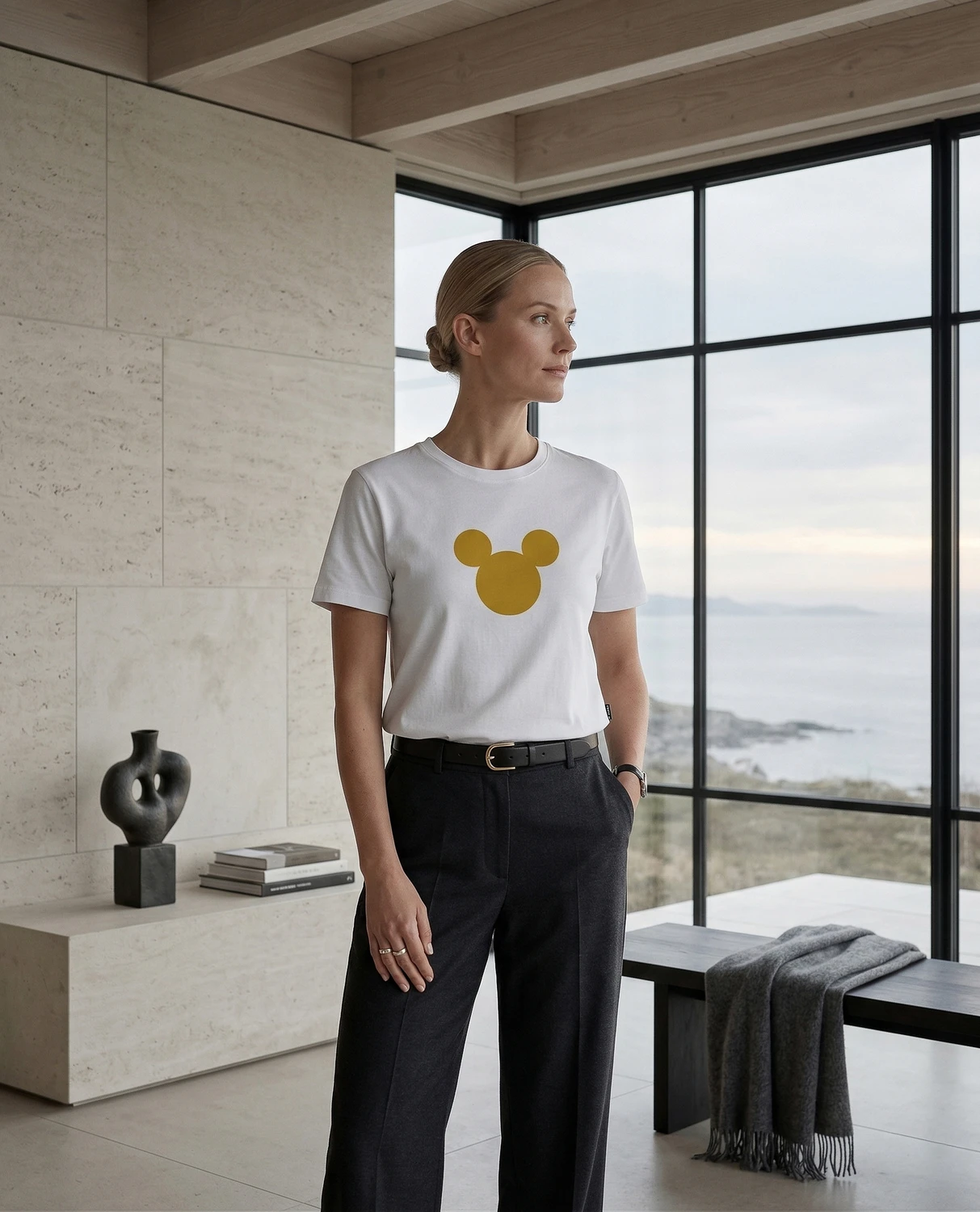 White Mommi or something T-shirt in a minimalist interior