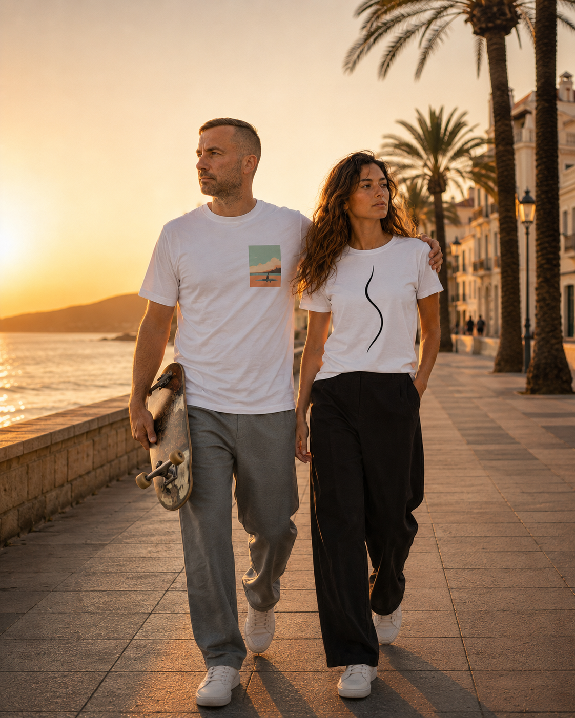 Valged Blacksunseti T-särgid suvisel promenaadil rulaga