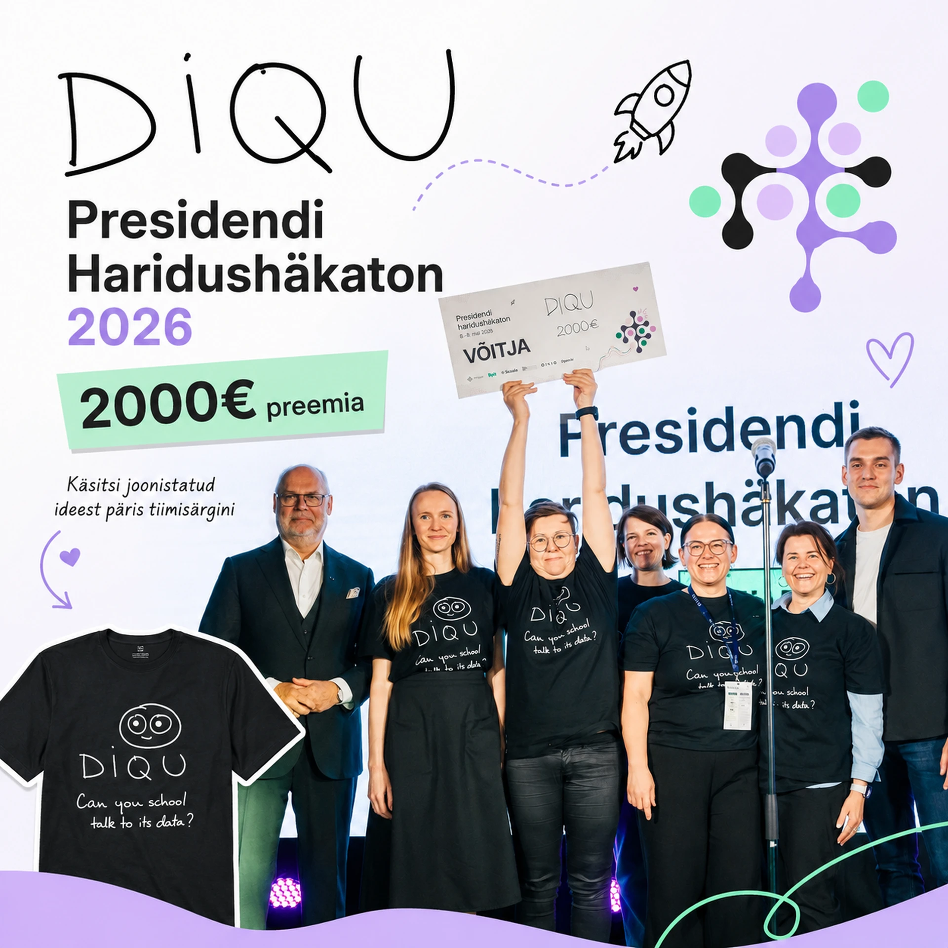 DIQU tiimi võiduvisuaal presidendi haridushäkatonil 2000 euro preemiaga