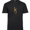 Must Unisex T-särk kuldsete vastamisi näoprofiilidega, eestvaade.