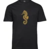 Must Unisex T-särk kuldse merihobu kujutisega, eestvaade.