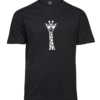 Black Giraffe 2 T-shirt with an upright giraffe wearing sunglasses