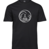 Meditation Waves Circle T-shirt with a circular illustration of a meditating figure and flowing waves