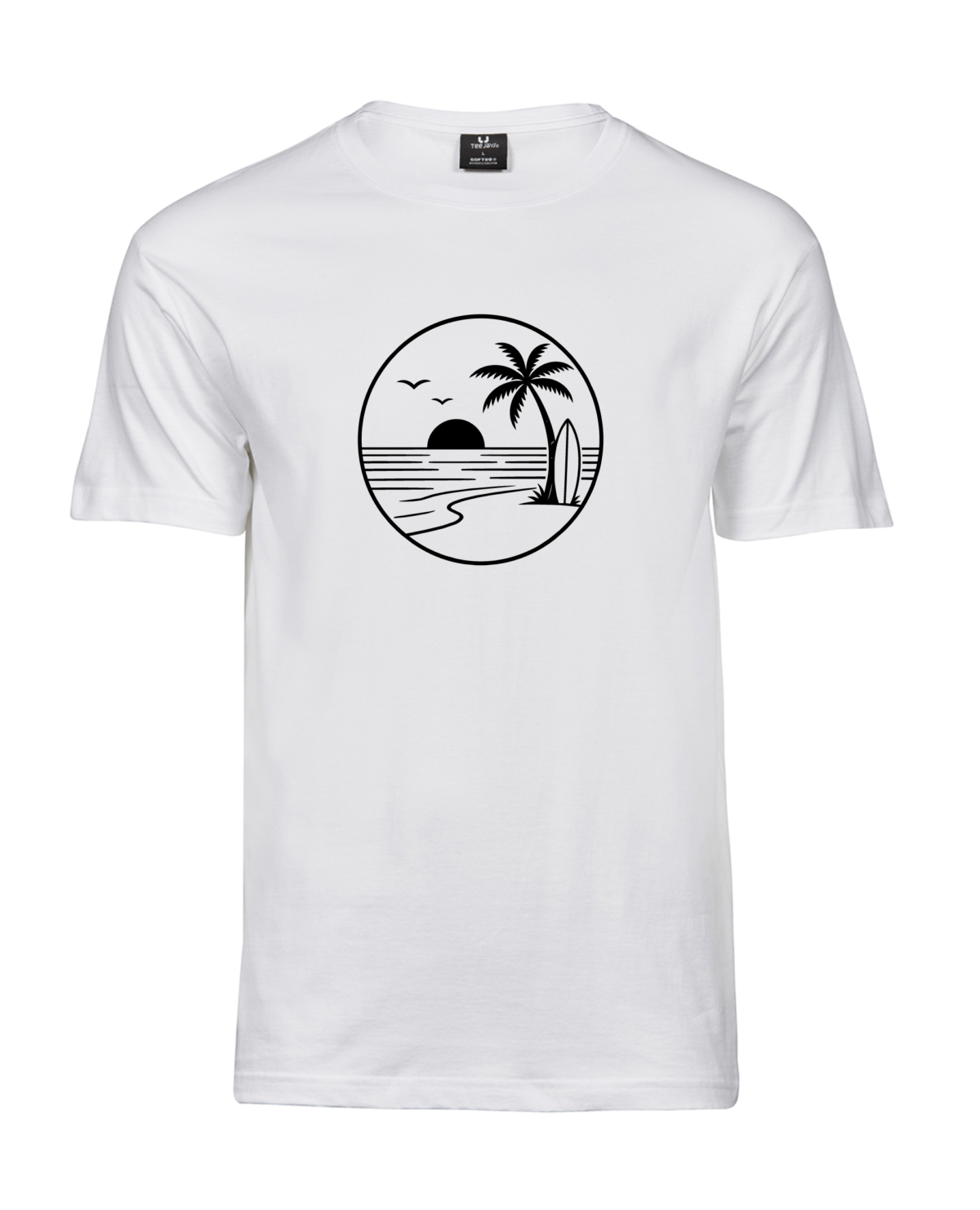 Valge Unisex Sunset Surf Circle T-särk, eestvaade