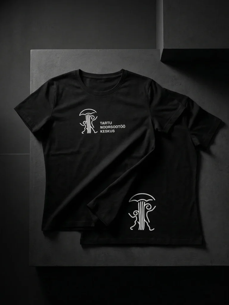 Tartu Youth Work Centre T-shirts: black Tee Jays Sof Tee shirts with white vinyl print, in women’s and men’s cuts.
