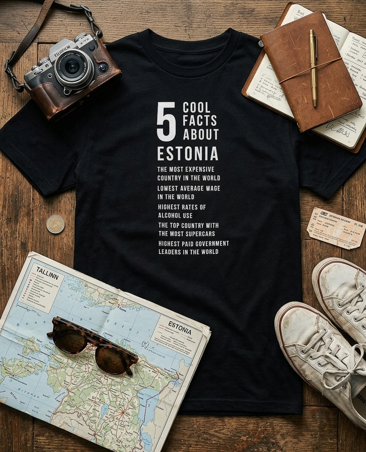 5 Cool Facts About Estonia T-shirt in an urban setting.