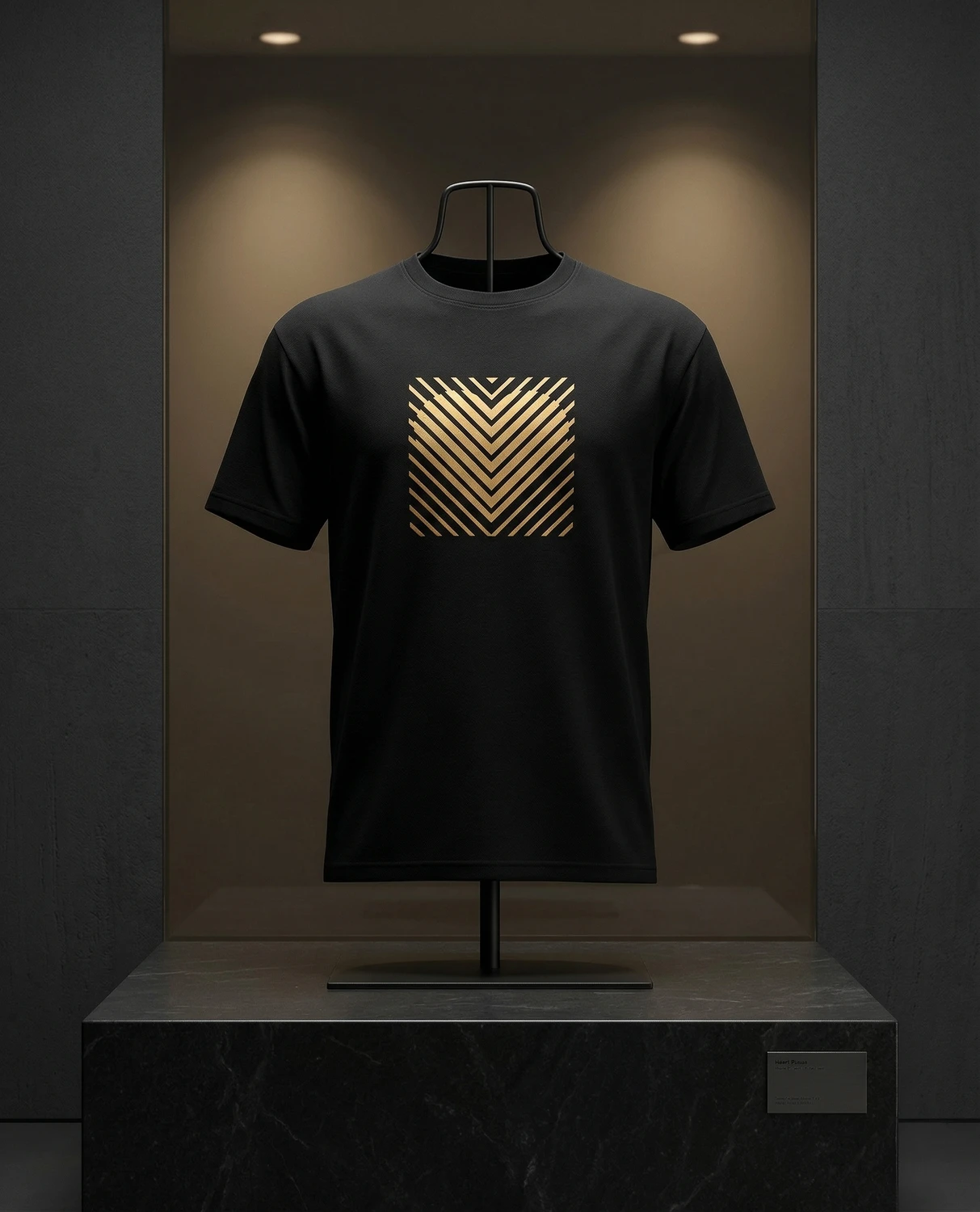 Black Heart Stripe T-shirt with a gold vertical heart motif.