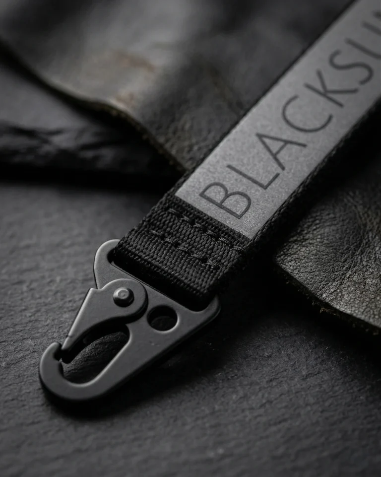 Detail view of a Blacksunset reflective keychain, photo 1.