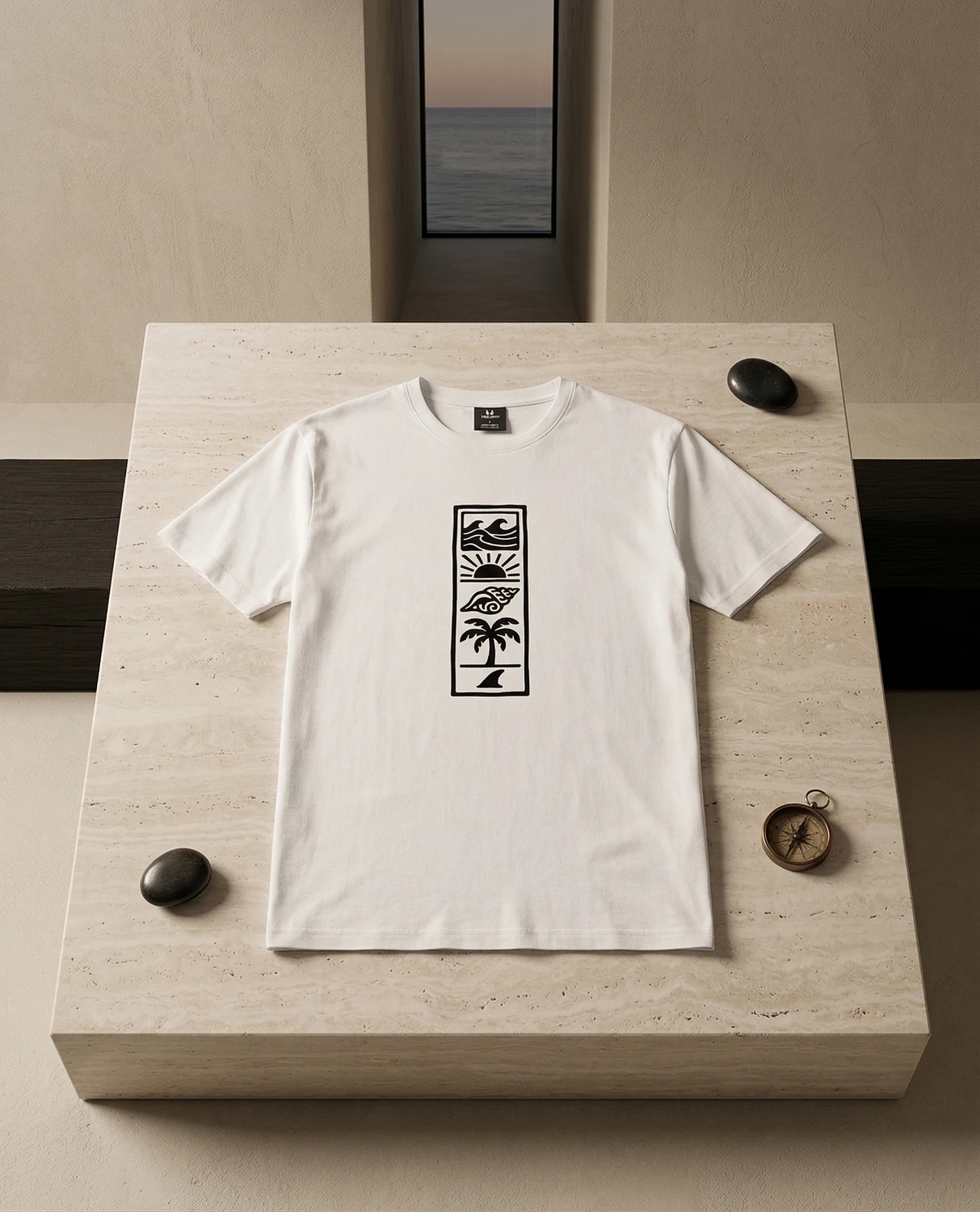 Beach Totem unisex t-shirt with vertical beach design, view 1