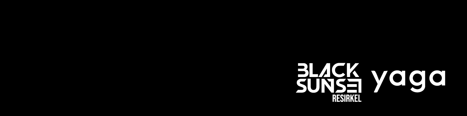 Blacksunset logo on a black background, with the minimalist wordmark and sunset symbol.