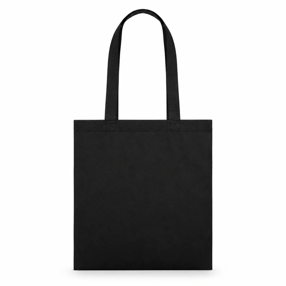 Front view of a black long-handled tote bag for your custom text