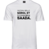 White Unisex T-shirt with black Estonian text “Ostsin selle särgi, et dopamiini saada.”, front view