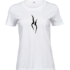 Women's white Kahekõne T-shirt with two facing profiles on the chest, front view.