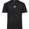 Unisex black Kapibaara T-shirt with a small capybara at the centre of the chest, front view.
