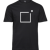 Unisex black Raamist väljas T-shirt with an open frame and a dot above its right corner, front view.