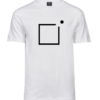 Unisex white Raamist väljas T-shirt with an open frame and a dot above its right corner, front view.