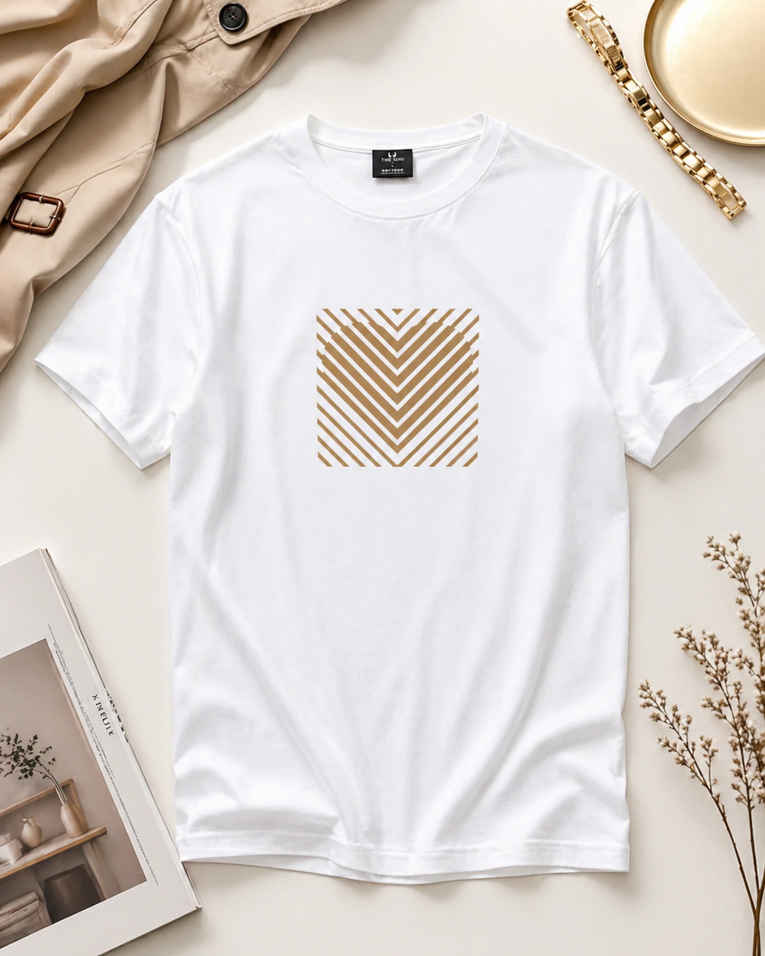Heart Stripe T-särk kuldse geomeetrilise triibusüdamega