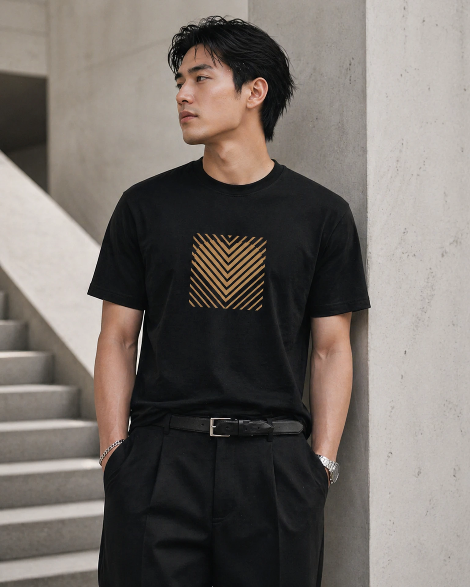 Heart Stripe T-särk kuldse geomeetrilise triibusüdamega