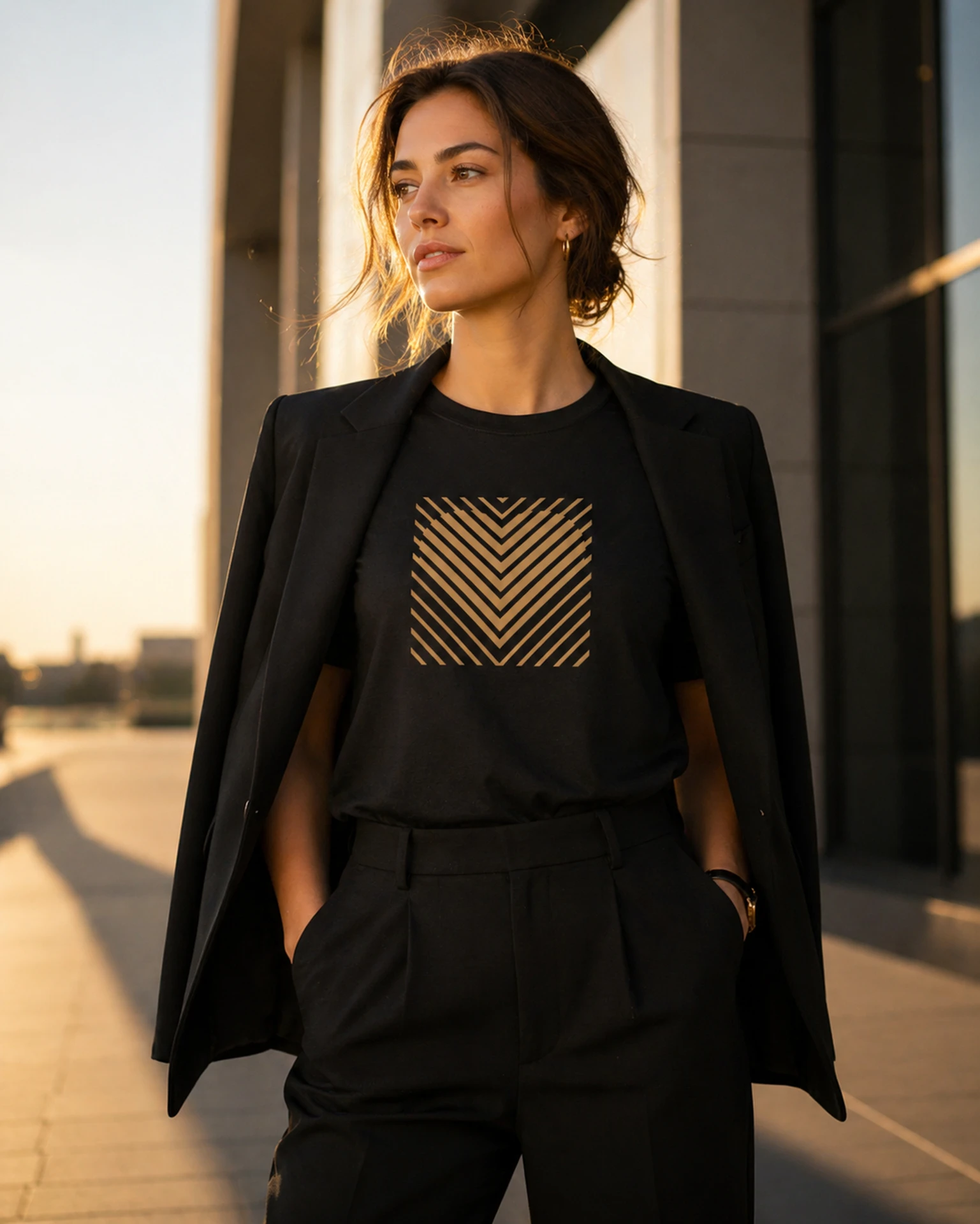 Heart Stripe T-särk kuldse geomeetrilise triibusüdamega