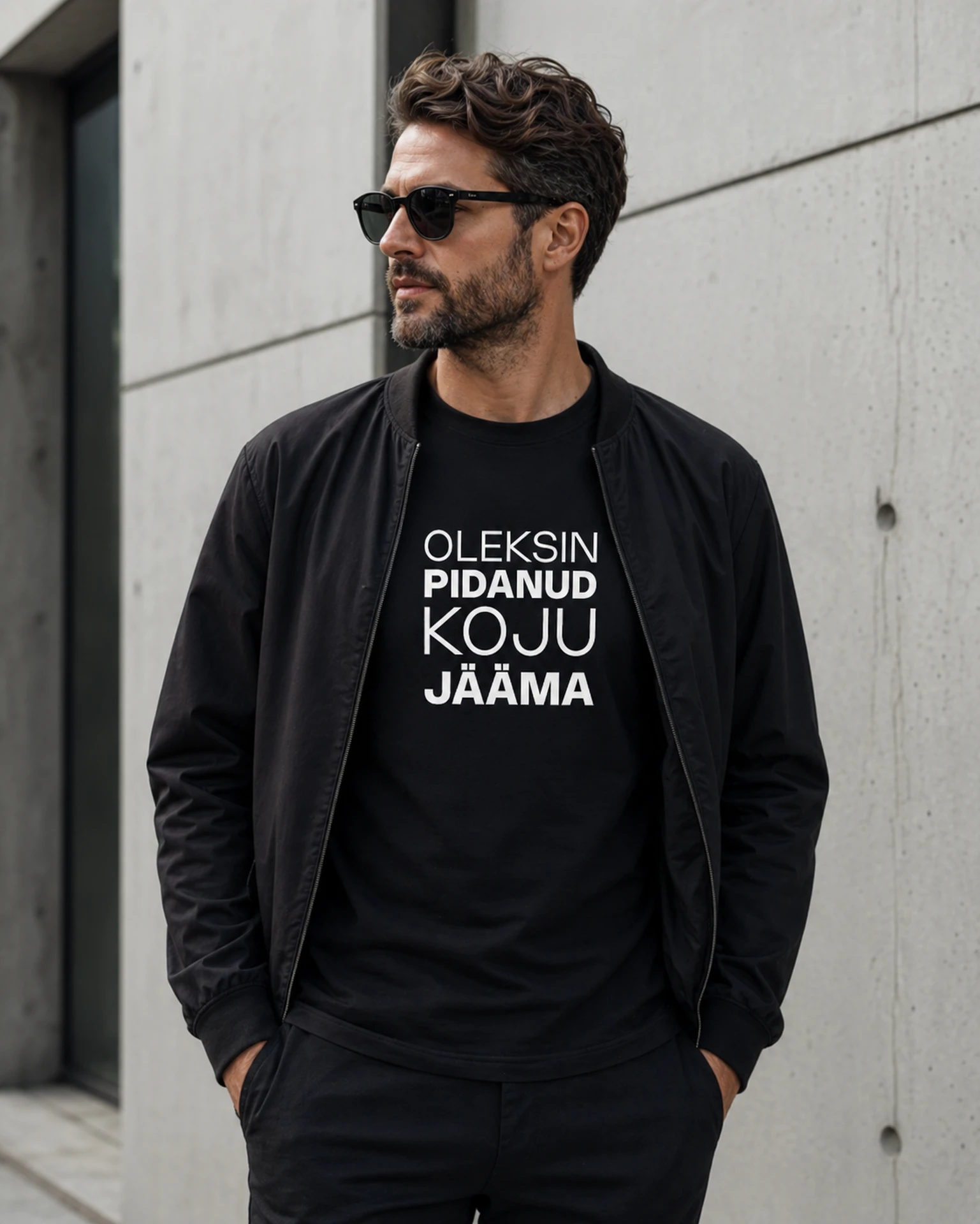 Oleksin pidanud koju jääma must T-särk urban seina ääres